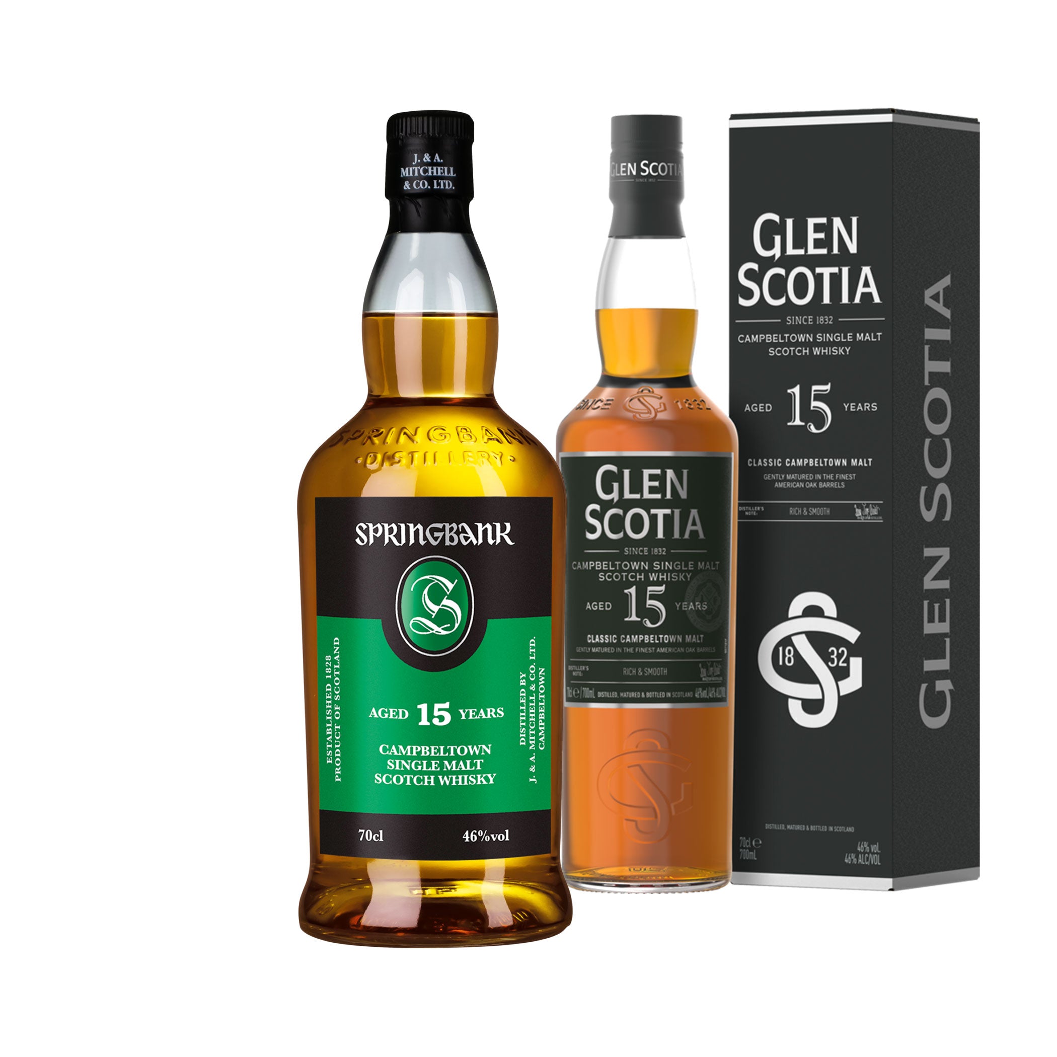 Springbank 15 Jahre Whisky Set  -  1x Springbank 15 Jahre -  1x Glen Scotia 15 Jahre - Feinste Weine - Feinste Spirituosen