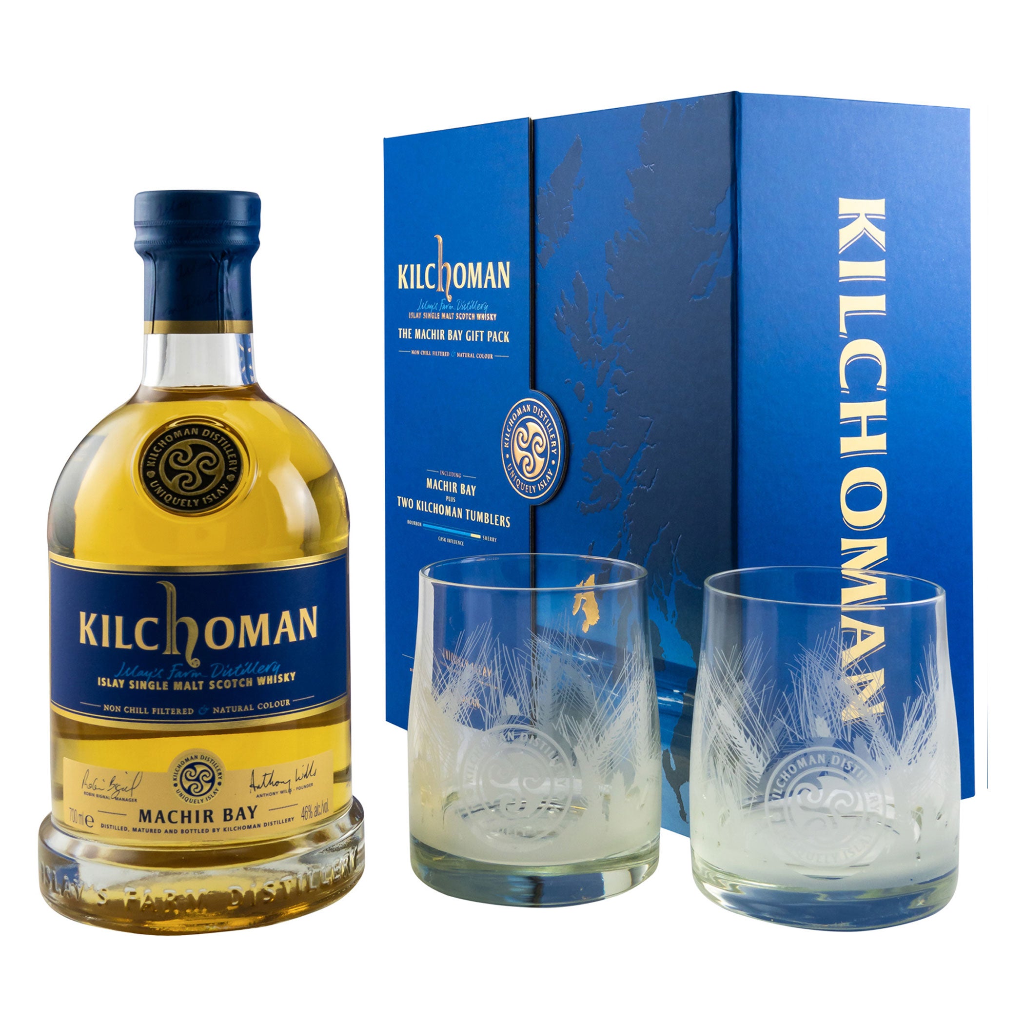 Kilchoman Machir Bay Geschenkset mit 2 Gläser - Islay 46 % Single Malt Whisky Gift Pack